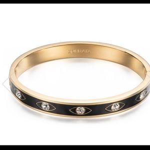 Studded Evil Eye Bangle - Gold